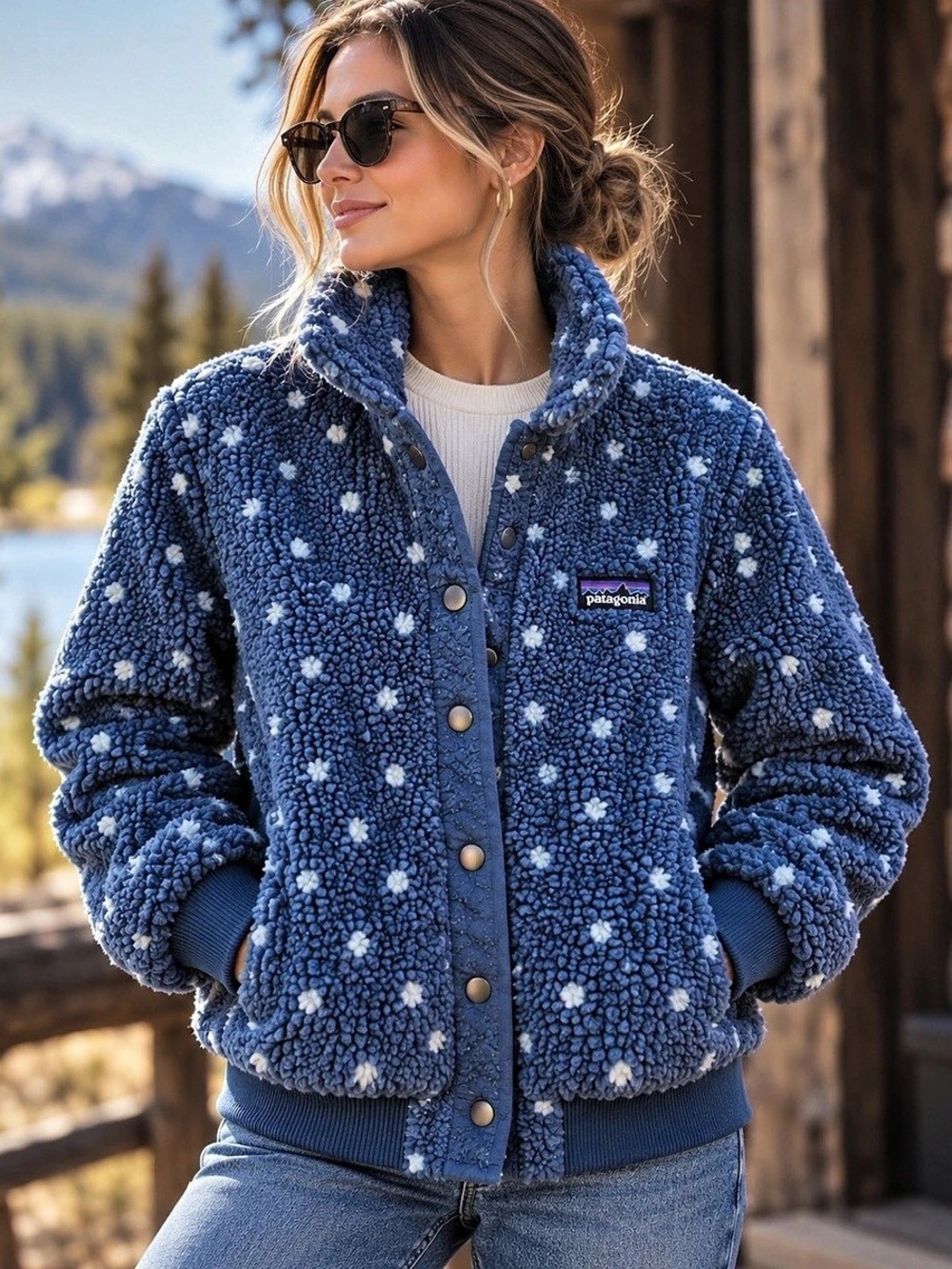 Patagonia Women's Small Los Gatos Bomber Jacket Blue & White